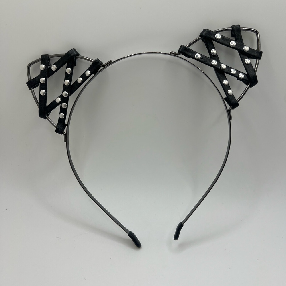 Studded Faux Leather Cat Ear Headband